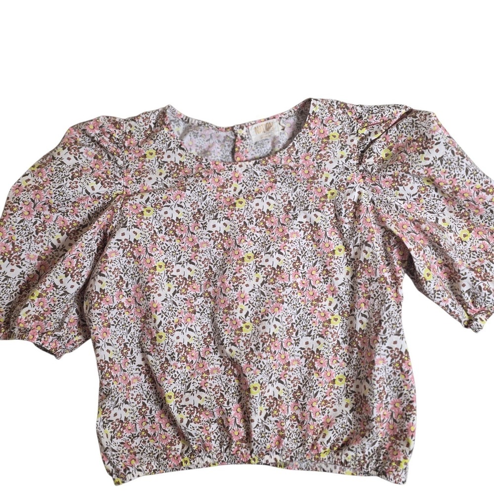 Nation LTD Floral Puff Sleeve Blouse Women Medium Pink Yellow 2220CPDA - Picture 1 of 12